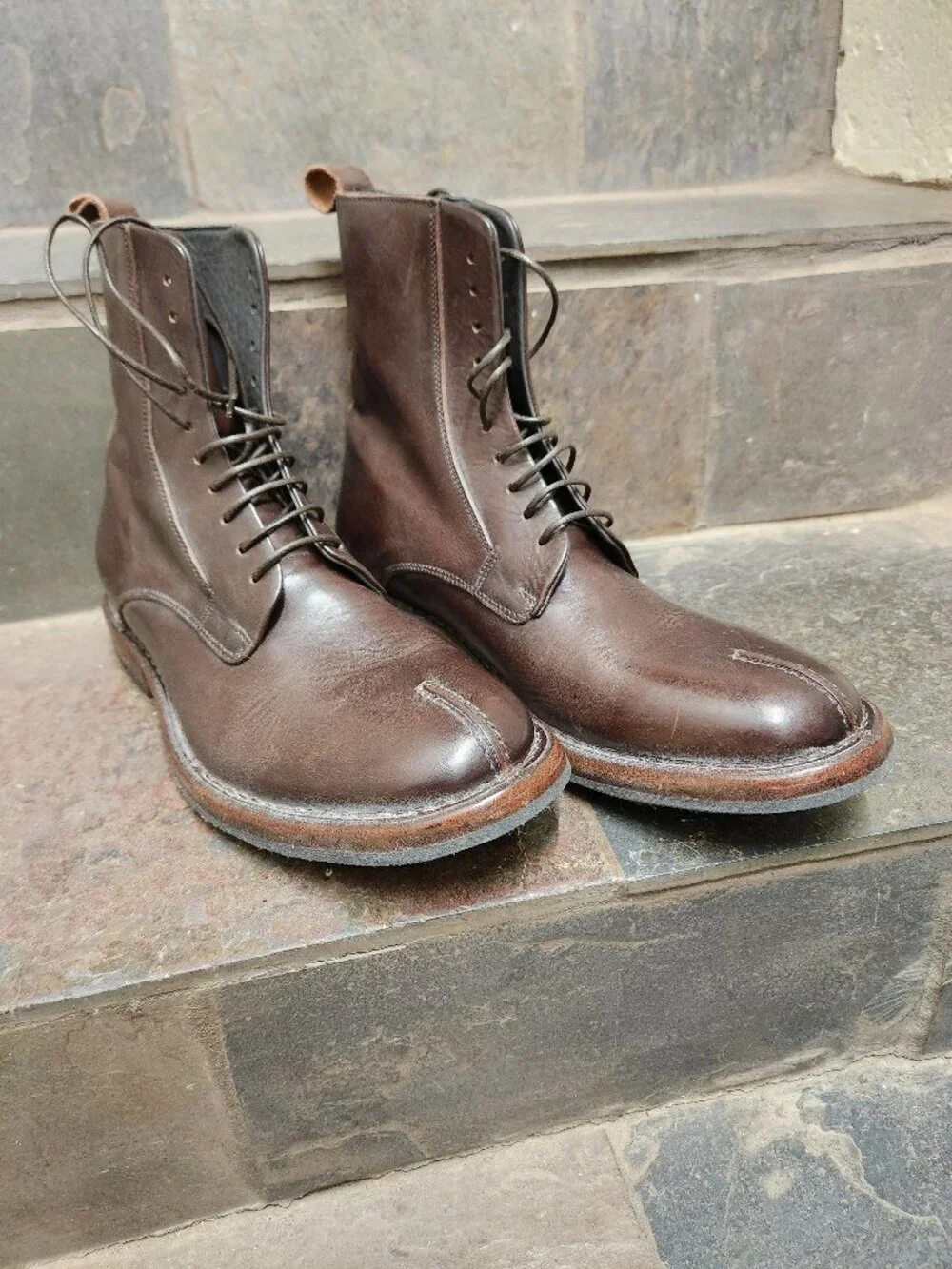MOMA Men's Hand-made Italian Calfskin Lace-up Boots, Brown Size 9 (Eu 42 1/2)